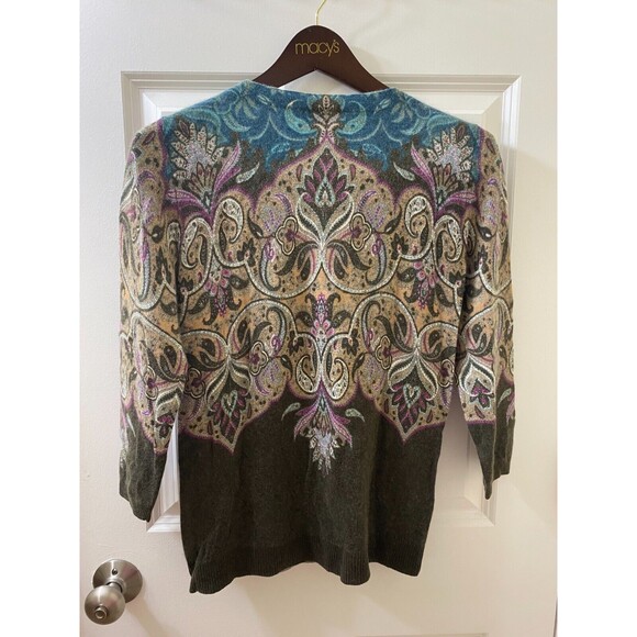 Talbots Womens Audrey Sweater Paisley Cashmere Blend 3/4 Sleeve Size MP - Picture 8 of 11